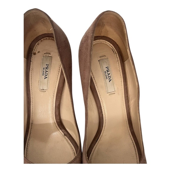 PRADA womens suede stiletto heels pumps 37.5 Antico Natural CAMOSCIO CHIC - Picture 11 of 11